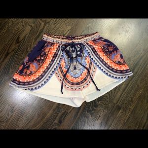 Francesca’s Blue Rain Drawstring Boho Shorts